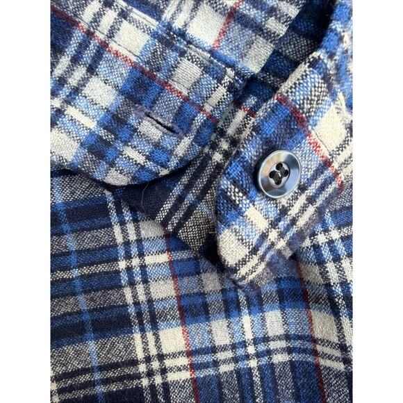 Vintage 1960s Blue Plaid Loop Pendleton Wool Collar Flannel - size Large - Picture 5 of 7